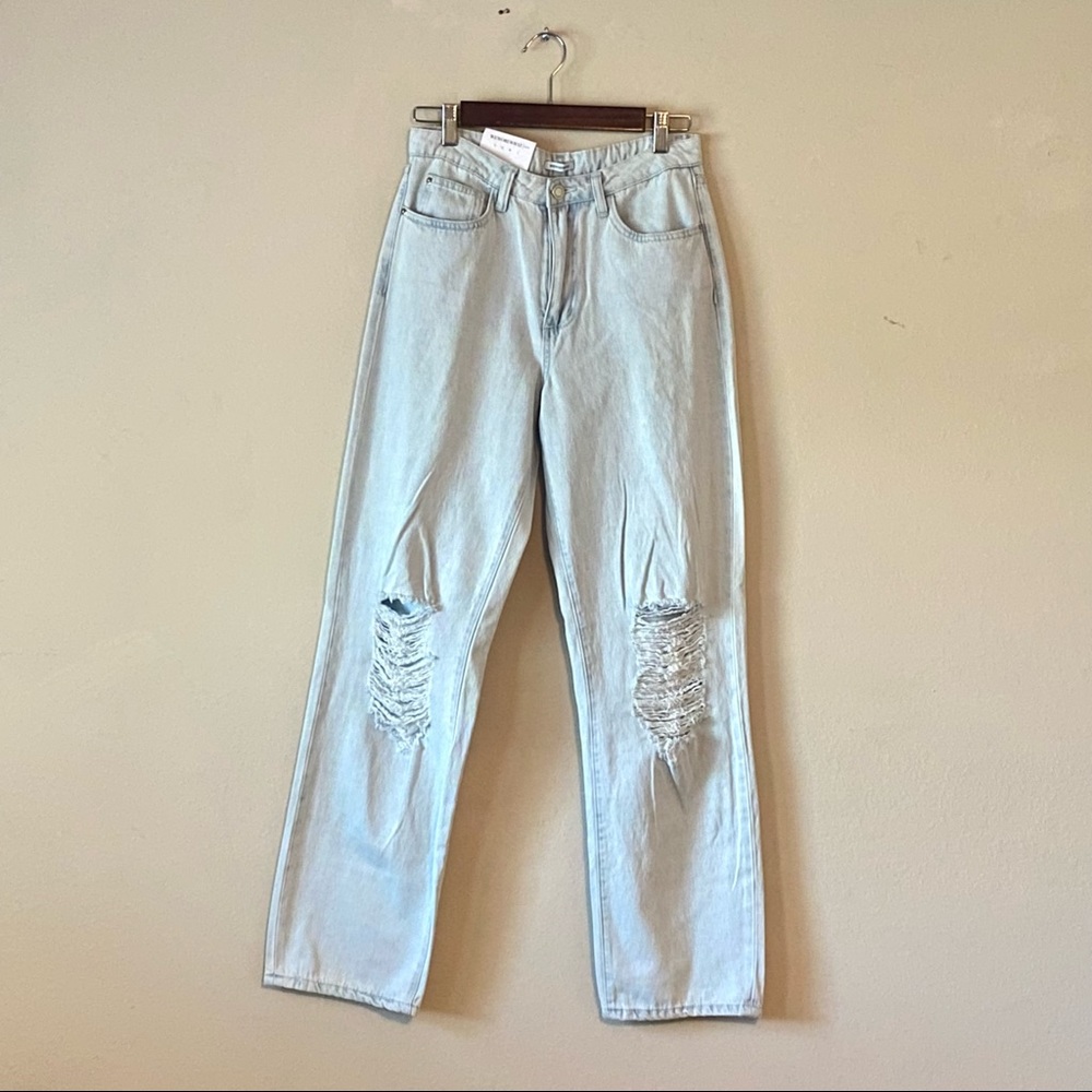 NWT WeWoreWhat Distressed Mid Rise Straight Light Wash Womens Jeans Y2K - Picture 4 of 10